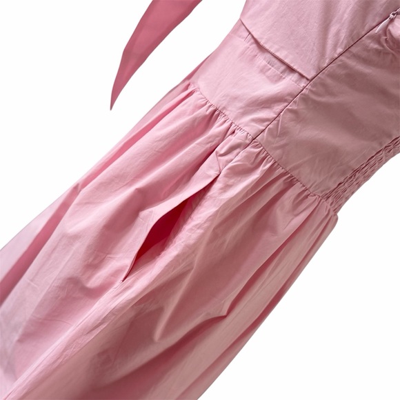 Deluc Padua Pink Poplin Maxi Dress | NWT | Bow Tie V-Neck | Size M - Picture 7 of 16